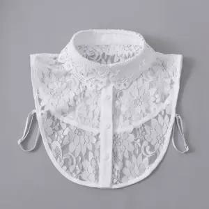 여성용 기본 레이스 컷아웃 페이크 카라 블라우스 무지반팔티 크롭반팔티 이너티셔츠