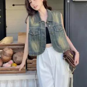 [라일리여성의류] Rly 데일리 여름 워싱 빈티지 루즈핏 청 데님 조끼