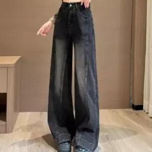 [하프클럽/옷자락]여성 하이웨이스트 빈티지 와이드 롱 청바지