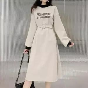 레터링 원피스 벨트 세트 긴팔 원피스 밑트임 (KYR-WFFT5DP)