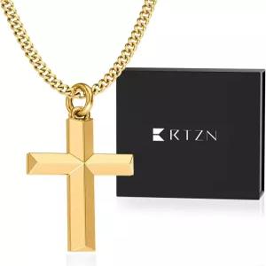RTZN 남성용 크로스 펜던트 ？ 18K 골드/실버 스몰 목걸이 무광택 및 100 방수 실버 2mm 연석 체인 길이