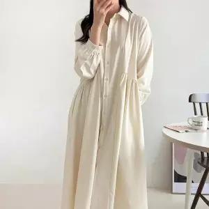 [하프클럽/옷자락]여자 간절기 카라넥 셔링 퍼프 77사이즈 롱원피스