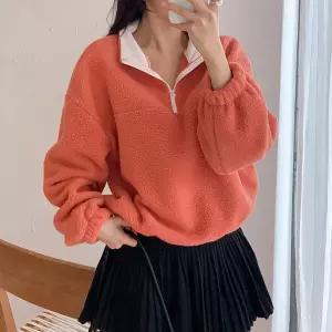 여자 겨울 반집업 양털 후리스 목폴라 오버핏 티셔츠