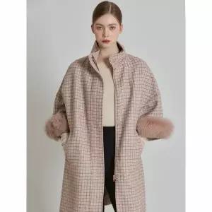 [하프클럽/르오트]울 소매폭스퍼 100 클래식 체크 미디 울코트 (폭스퍼탈부