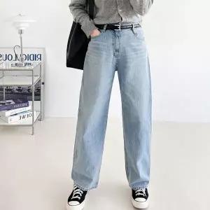 여자 논스판 배기핏 빅사이즈 연청 캣워싱 봄 청바지