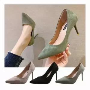 9cm 정장구두 힐 스웨이드 얇은 스틸레토 뾰족굽 굽 스틸레토미들힐 힐 통굽 웨딩슈즈