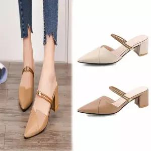 뮬 슬링백 앞코 스트랩 펌프스 빅사이즈 힐 6cm 뾰족 스틸레토미들힐 힐 통굽 웨딩슈즈