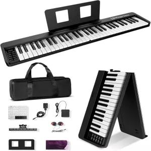 핑거 댄스 61 키 접이식 피아노 키보드 목재 텍스처 업그레이드 및 모방 휴대용 블루투스 미디 초급용 - 딥