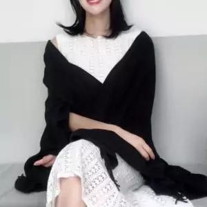 여성 겨울 레이어드 캐시미어 망토 어깨 숄 가디건 블랙