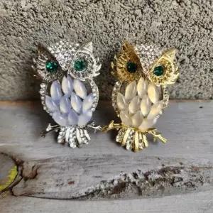 부엉이 브로치 귀여운 골드 큐빅 어버이날 옷핀 금전운 작은선물 풍수소품 풍수 재물운