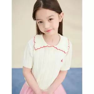 빈폴 BEANPOLE KIDS 여아 스칼럽 칼라 포인트 반소매 니트 스웨터 - 아이보리