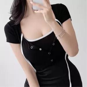 여성 골지 배색 크롭 티셔츠 가디건 세트