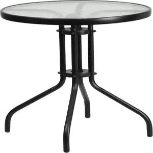 플래시 가구 벨라미 23.75인치 원형 실내/외 강화 유리 금속 프레임 사이드 테이블