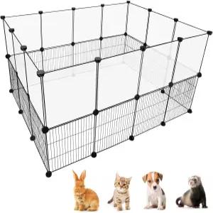 애완동물 놀이펜 실내 투명 + 와이어 소형 동물 28 패널(11.8인치) DIY 플라스틱 인클로저 기니피그 토끼