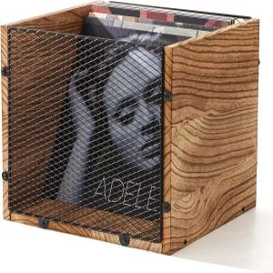 산마틴 산틴 비닐 레코드 보관함 목재 및 금속 홀더 80-100 LP 견고한 앨범 큐브(레트로 브라운 1)