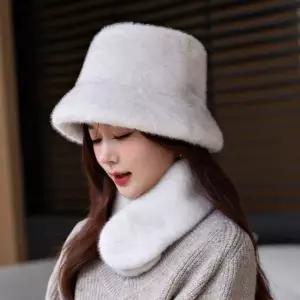 여성 겨울 중년 밍크 페이크 퍼 골프 버킷햇 모자