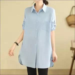 남방 셔츠 롱기장 여성 데일리 소매롤업 루즈핏 2컬러 (WFKBXFS)