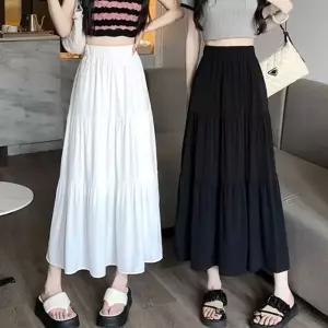 A라인 허리밴딩 하이웨이스트 스타일 여성 롱 스커트