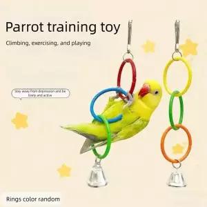 벨이 달린 플라스틱 새 그네 장난감 다채로운 새 걸이 링 장난감 지루함 해소 운동 놀이 새장 액세서리