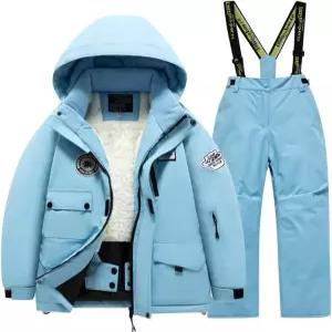 겨울 들 2피스 스키복 남아/여아 두꺼운 따뜻한 후드 재킷과 스키 바지 스노우수트 스노보드복
