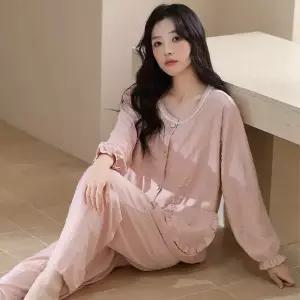 띠엔다 커플 잠옷세트 실내복 공주풍 잠옷 가을 긴팔 바지 세트 홈웨어 ADOR3