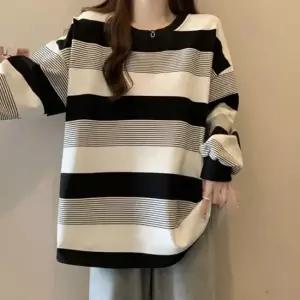 루즈핏맨투맨 여성 넓은 스트라이프 맨투맨 1P 박스핏 긴팔티 패션