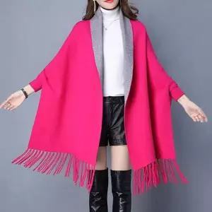 여성용 185cm 진핑크 그레이 투톤 숄 숄더 케이프 가디건