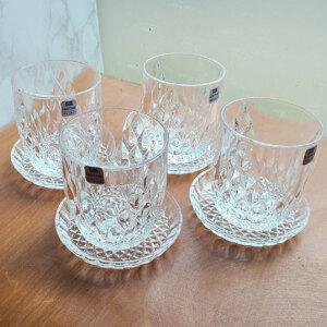 크리스탈 언더락잔+받침 8p세트 (4조) 컵 유리컵 물컵 크리스탈컵 양주잔 술잔 물잔