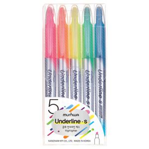 문화연필 언더라인 에스S 형광펜 5색 세트 싸인펜 수성