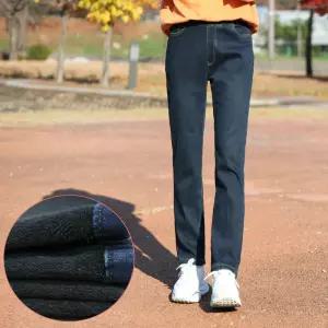 동대문스타일 노멀워싱 스판 밴딩 기모청바지 일자핏 본딩 청바지 여성 겨울바지 HK801(기모)