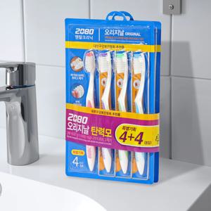 [2080] 오리지날 칫솔 4+4입 탄력모 / 일반칫솔