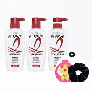 [로레알파리] 토탈리페어 샴푸 400ml /컨디셔너 375ml 3개+네티 빗거울+스크런치(랜덤)