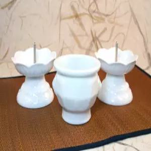 백자 연꽃문 촛대 향로 세트(단, 소, 3P) / 제사 제기 백자향로 촛대 향꽂이