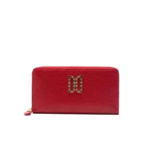 [롯데백화점]닥스 액세서리 LL[선물포장] 레드 가죽 스와르브스키 DD로고장식 지퍼돌이 장지갑 DCWA4E285