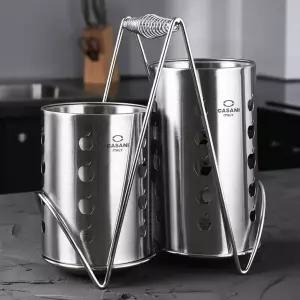 물빠짐 스텐 수저통 2구 조리도구통 수저함