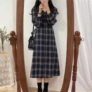 [오노마] ONM 긴팔 단아한 체크 롱원피스 깔끔한 캐주얼원피스 (S8650854)