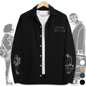 미팅레옹 프린팅 오버핏 긴팔셔츠 (TOP093)