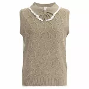 [하프클럽/샵앤]여성 리본 카라넥 레귤러핏 골프 레포츠 캐시미어 겨울 방한 니트조끼 LB-