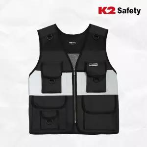 K2 안전조끼 VE-2605 블랙 메쉬 통풍 망사 낚시 등산 작업조끼 빅사이즈 옥스