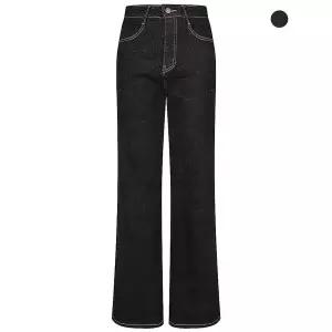 [하프클럽/바닐라비]여성 기모 와이드 블랙 진