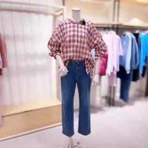 [대구백화점] [시에로]헨리넥 루즈핏 체크 블라우스(DBSE4SHF429)