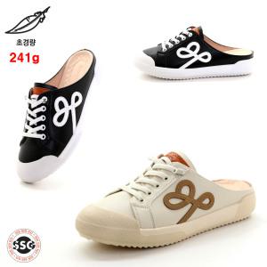 [천연소가죽 초경량 241g 고무창 3cm] 안신은듯 가볍고 발등편한 밴딩끈 여성 스니커즈 푹신한 뮬블로퍼 슬리퍼 운동화 NGS S-165