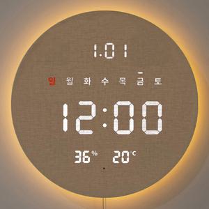 플라이토 3세대 백라이트 터닝 플랫 원형 온습도 LED 벽시계 29cm 무소음 무드등 벽걸이led시계