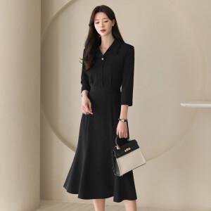 [시크라인] (~XXL까지) 쥬므아 오픈카라 7부소매 플레어 원피스(기장선택) 봄 가을 오피스 하객룩 데이트 모임 미시 빅사이즈