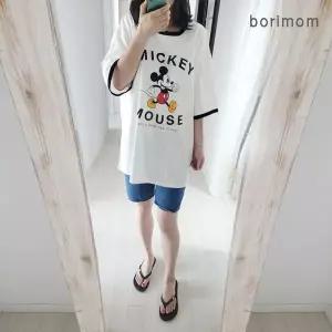 [보리보리/보리맘]라인 미키 오버핏 수유티셔츠 여름 수유티 반팔 수유복 모유수유옷 잠옷 ID385