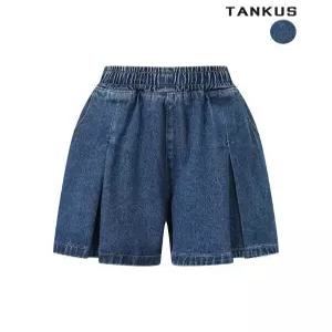 여성 밴딩 턱 하프 데님 팬츠