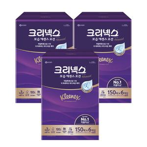 크리넥스 보습에센스 로션 천연펄프 미용티슈 3겹, 150매, 6입, 3개