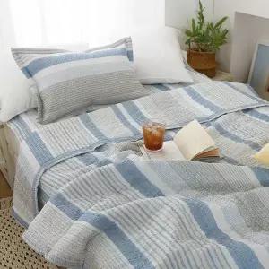[애프터식스]브룩스 여름이불 베개커버 세트 스트라이프 시원한 여름 시어서커 슈퍼싱글 이불 블루