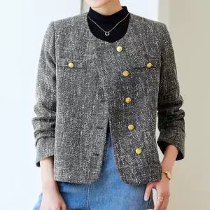 [퀸이즈][퀸이즈] [77까지]홀디 노카라 트위드 골드 버튼 자켓