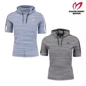 MASTER BUNNY 여성 언밸런스 골조직 미니 후드 반팔 티셔츠 E1TR308